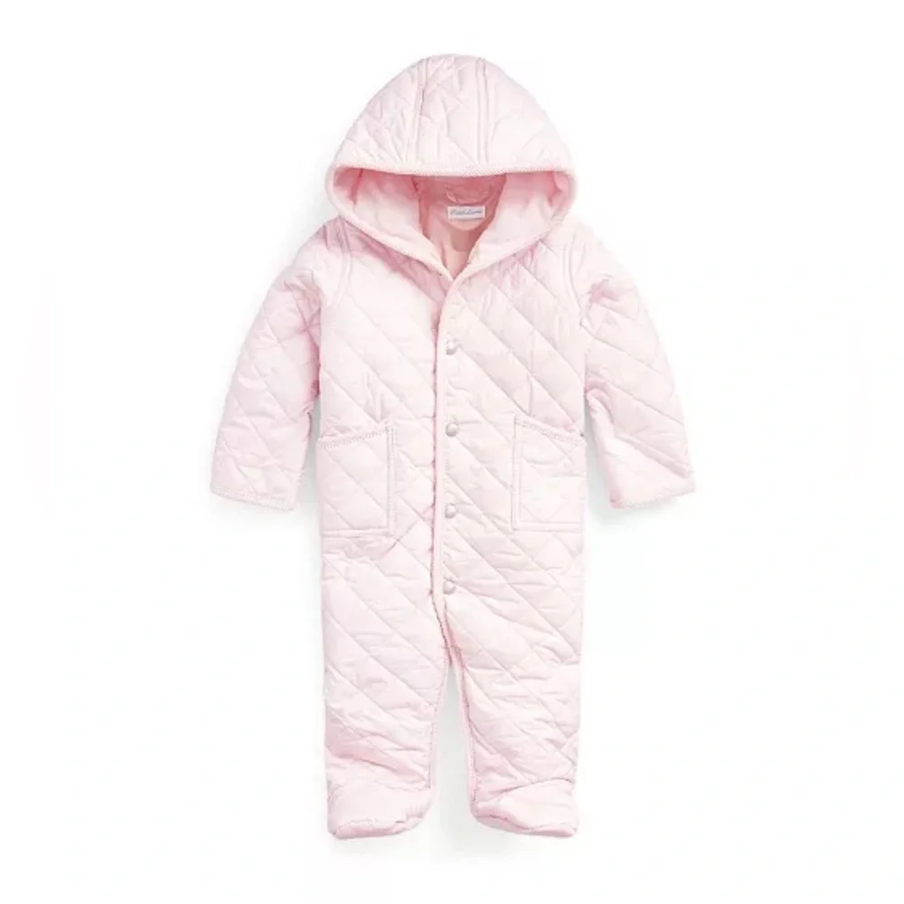 Ralph Lauren Baby Water-Repellent Hooded Barn Pink Pramsuit Size 6M